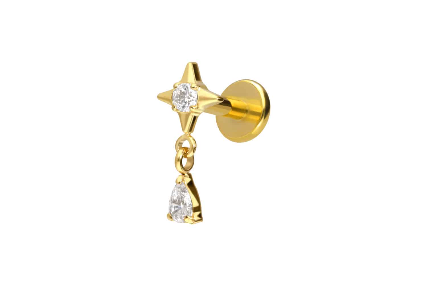 Titan Labret Piercing mit Innengewinde STERN + KRISTALLTROPFEN